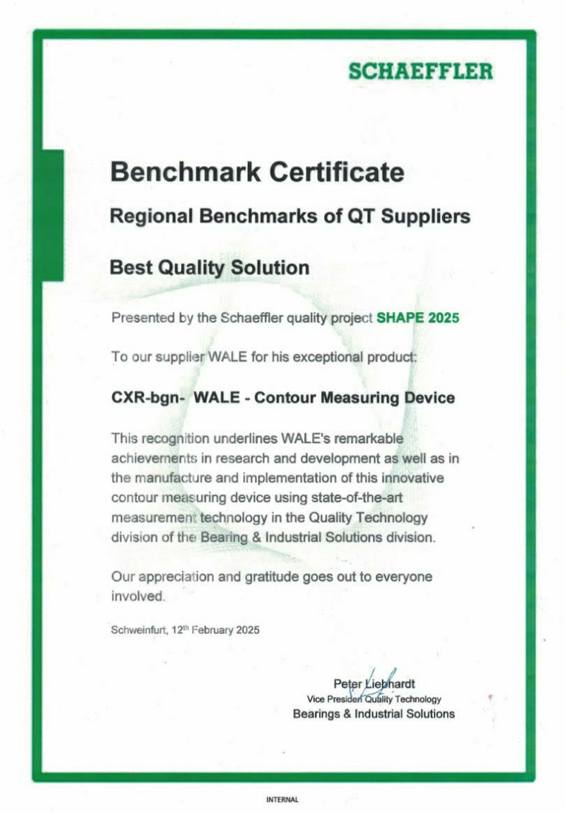 威尔轮廓仪成功斩获舍弗勒(Schaeffler)B&IS质量技术认证